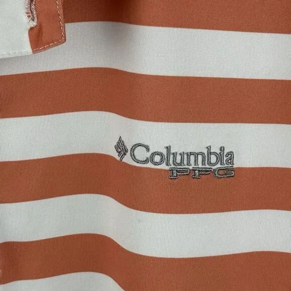 Columbia men’s polo shirt, large, PFG performance orange white stripe Omni-shade - Picture 6 of 11